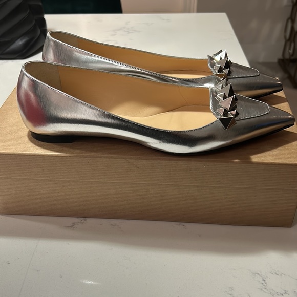 Silver Christian Louboutin Spiked Flats - Picture 8 of 10